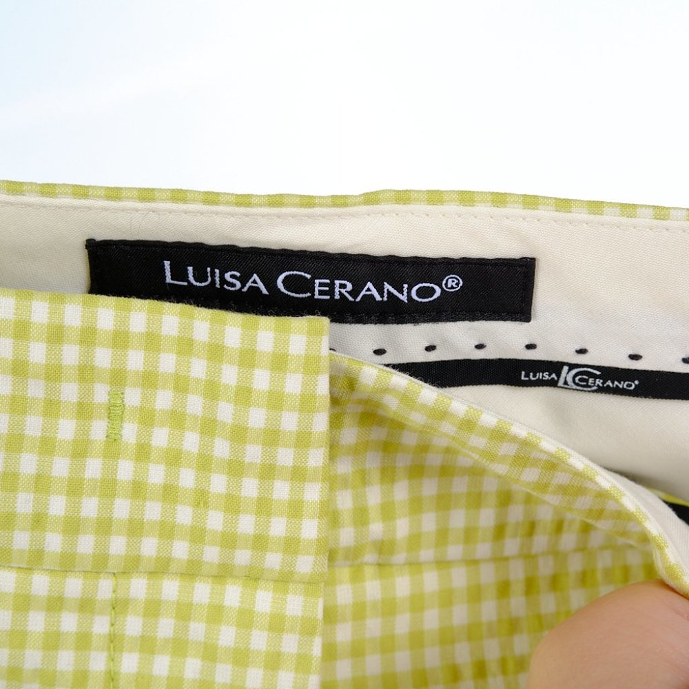 Luisa Cerano Lime Checkered Seersucker Crop Pants Size 12 - Picture 7 of 7